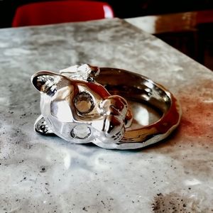 Panther Hammered Silver Tone Crystal Ring Sizes 7 1/4 and 6.5